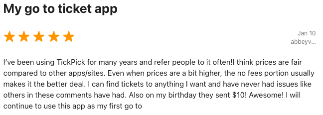 Apple App Store TickPick Review